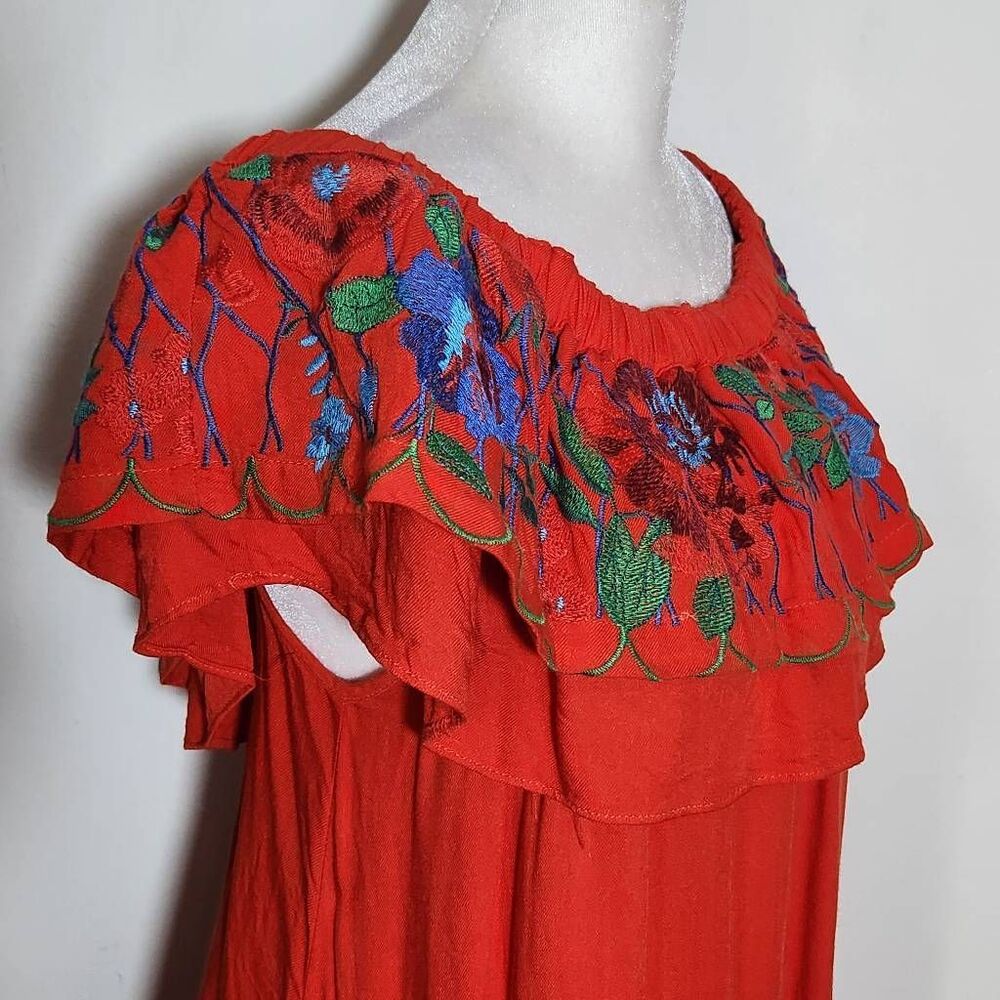 Altar'd State Embroidered Off-the-Shoulder Red Mini Dress with Ruffle Size Large - Picture 6 of 10